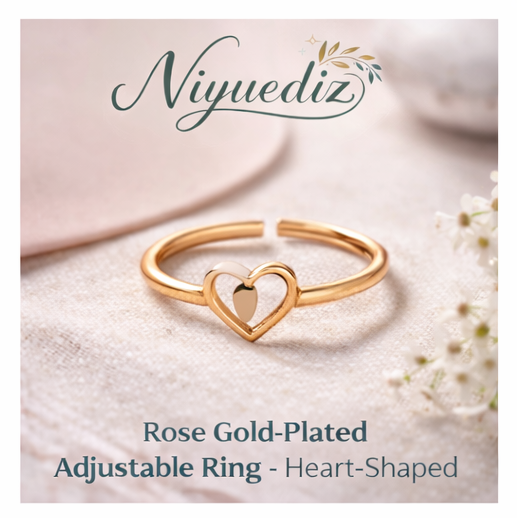 Niyuediz™ Rose Gold-Plated Adjustable Ring - Heart-Shaped, adjustable ring, rose gold ring, heart-shaped jewelry, women’s ring, romantic gift