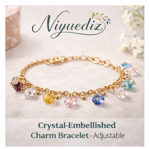 Niyuediz™ Crystal-Embellished Charm Bracelet - Adjustable, charm bracelet, adjustable bracelet, crystal bracelet, women’s jewelry, trendy bracelet