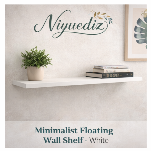 Niyuediz™ Minimalist Floating Wall Shelf - White, floating wall shelf, wall-mounted shelf, minimalist shelf, home decor, storage shelf