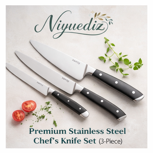Niyuediz™ Premium Stainless Steel Chef's Knife Set (3-Piece) stainless steel, chef's knife set, kitchen knives, high-quality, professional cooking tools