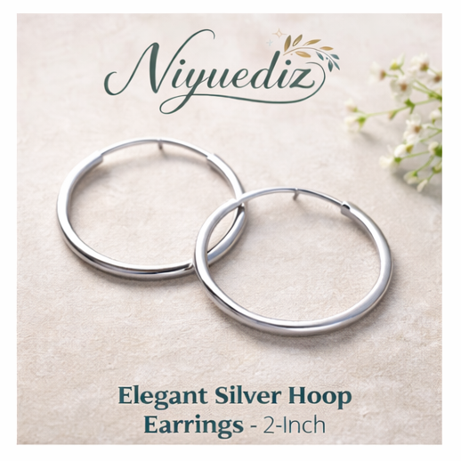Niyuediz™ Elegant Silver Hoop Earrings - 2-Inch, silver hoop earrings, elegant earrings, classic jewelry, women’s earrings, everyday wear